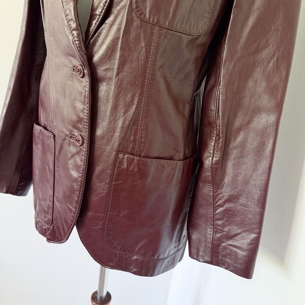 Vintage Etienne Aigner Leather Blazer Jacket Womens Oxblood Size 6 XS/S Small - Picture 7 of 16